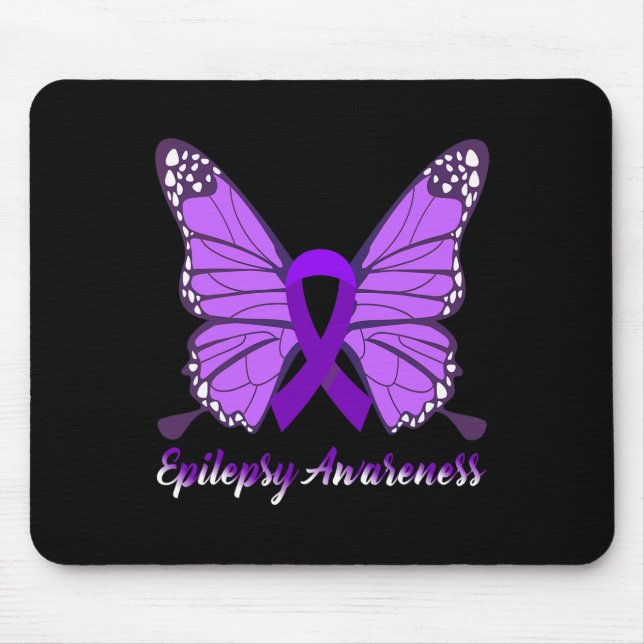 Epilepsy Awareness Butterfly Purple Ribbon Epileps Mouse Pad (Front)