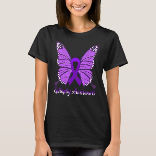 Epilepsy Awareness Butterfly Purple Ribbon Epileps T-Shirt