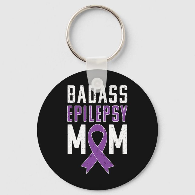 Epilepsy Awareness Byd Epilepsy Mom Purple Ribbon  Keychain (Front)