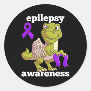 Epilepsy Awareness Cute Dinosaur T Rex Warrior Pur Classic Round Sticker