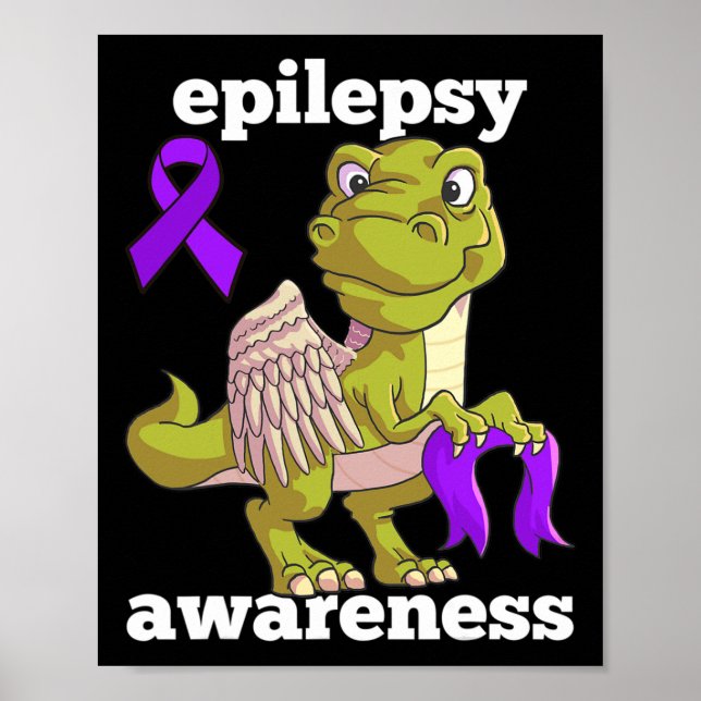 Epilepsy Awareness Cute Dinosaur T Rex Warrior Pur Poster (Front)