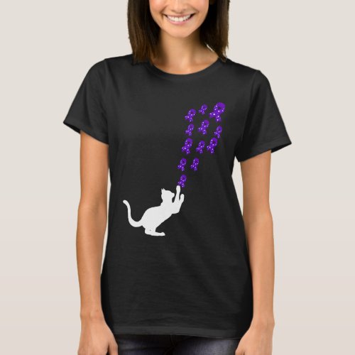 Epilepsy Awareness Day Purple Ribbon Cute Cat Kitt T_Shirt
