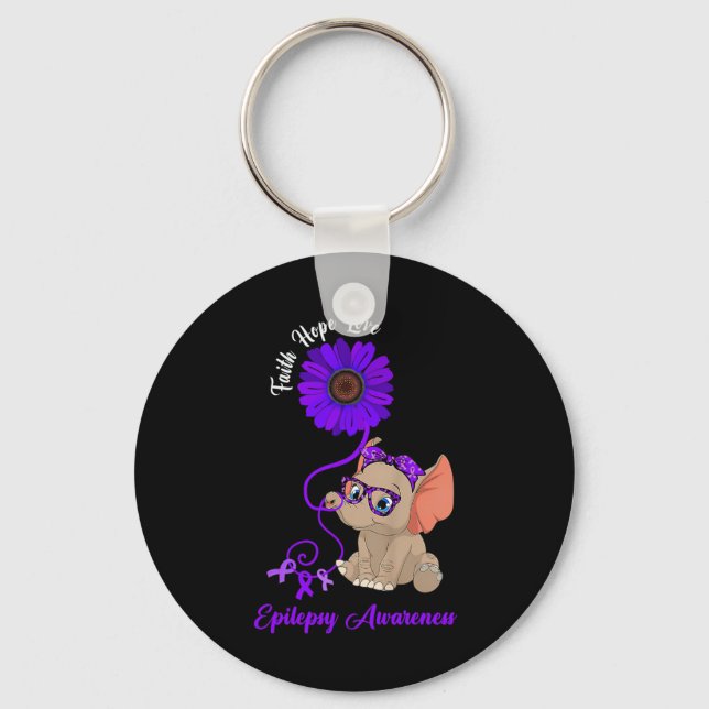 Epilepsy Awareness Elephant Faith Hope Love Sunflo Keychain (Front)