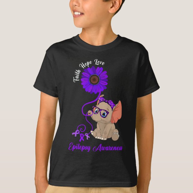 Epilepsy Awareness Elephant Faith Hope Love Sunflo T-Shirt (Front)