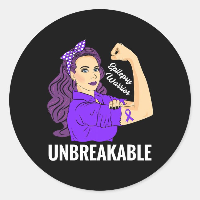 Epilepsy Awareness Epileptic Purple Ribbon Warrior Classic Round Sticker (Front)