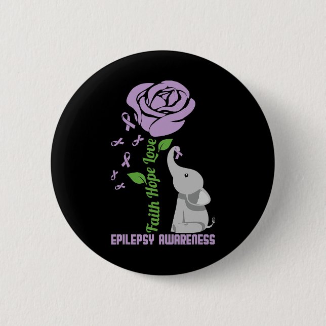 Epilepsy Awareness Faith Hope Love Flower Elephant Button (Front)