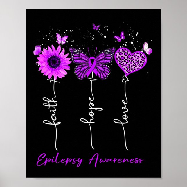 Epilepsy Awareness Faith Hope Love Leopard Sunflow Poster (Front)