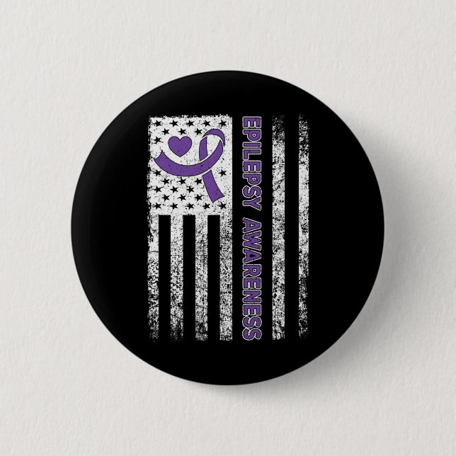 Epilepsy Awareness Flag Purple Ribbon Epilepsy War Button (Front)