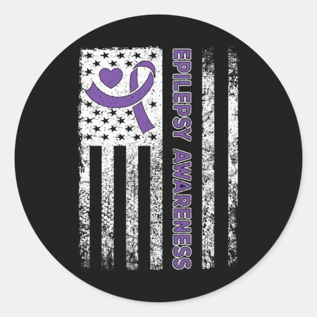 Epilepsy Awareness Flag Purple Ribbon Epilepsy War Classic Round Sticker (Front)