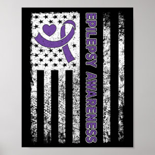 Epilepsy Awareness Flag Purple Ribbon Epilepsy War Poster