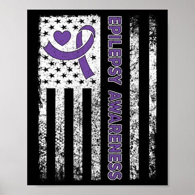 Epilepsy Awareness Flag Purple Ribbon Epilepsy War Poster (Front)