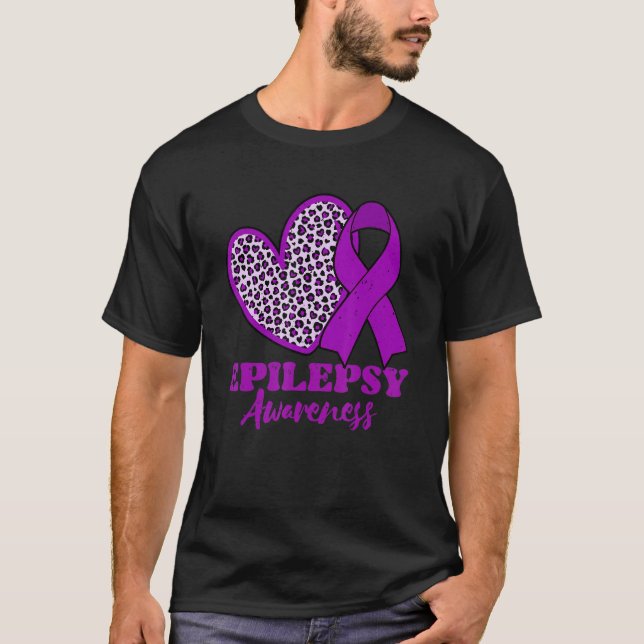 Epilepsy Awareness Heart Purple Ribbon T-Shirt (Front)