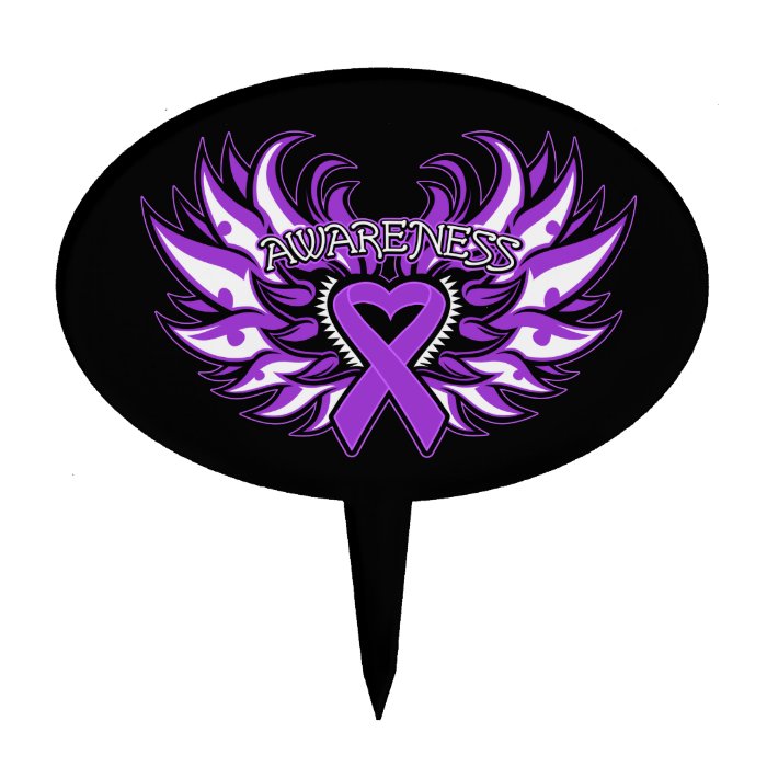 Epilepsy Awareness Heart Wings.png Oval Cake Topper