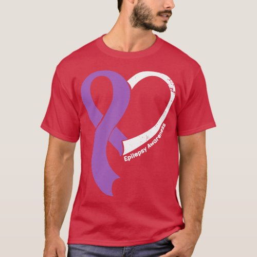 Epilepsy Awareness Hople Love Heart Ribbon Happy V T_Shirt