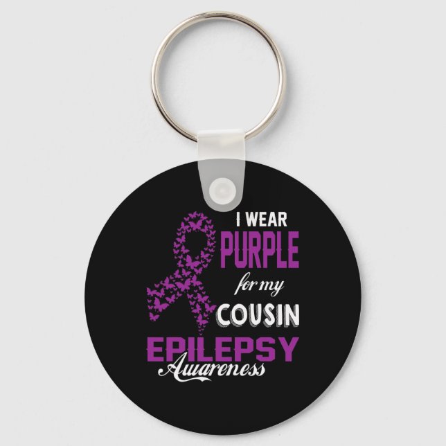 Epilepsy Awareness I Wear Purple For My Cousin Fam Keychain (Front)