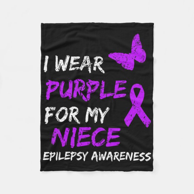 Epilepsy Awareness I Wear Purple For My Niece Ribb Fleece Blanket (Front)