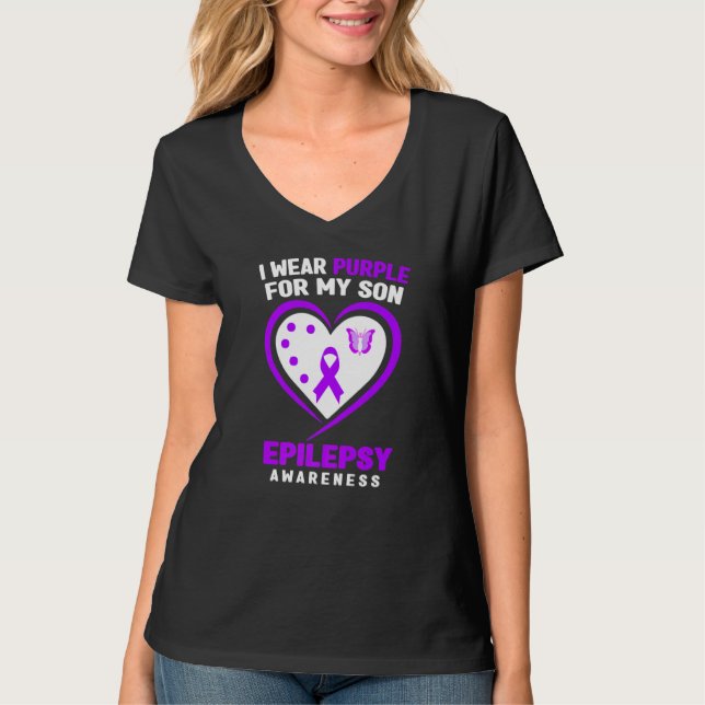 Epilepsy Awareness   I Wear purple For My Son T-Shirt (Front)
