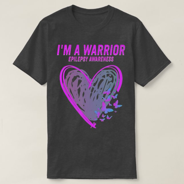 Epilepsy Awareness I'm A Warrior Heart Butterfly  T-Shirt (Design Front)