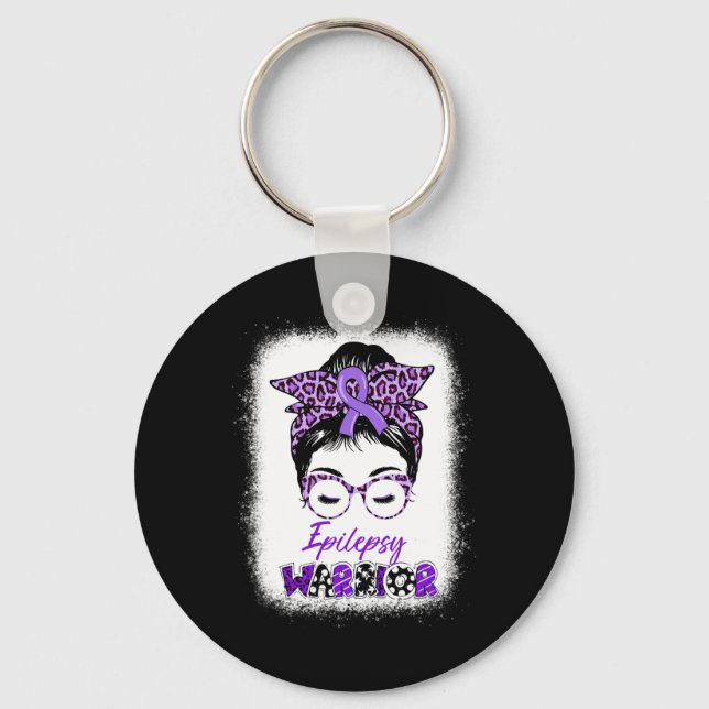 Epilepsy Awareness Messy Bun Warrior Leopard Banda Keychain (Front)