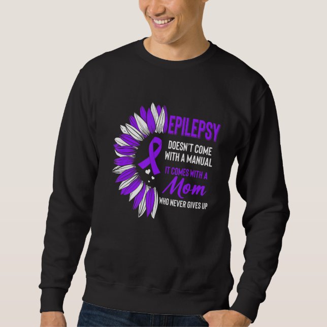 Epilepsy Awareness Mom Mother Sunflower Purple Rib Sweatshirt (Front)