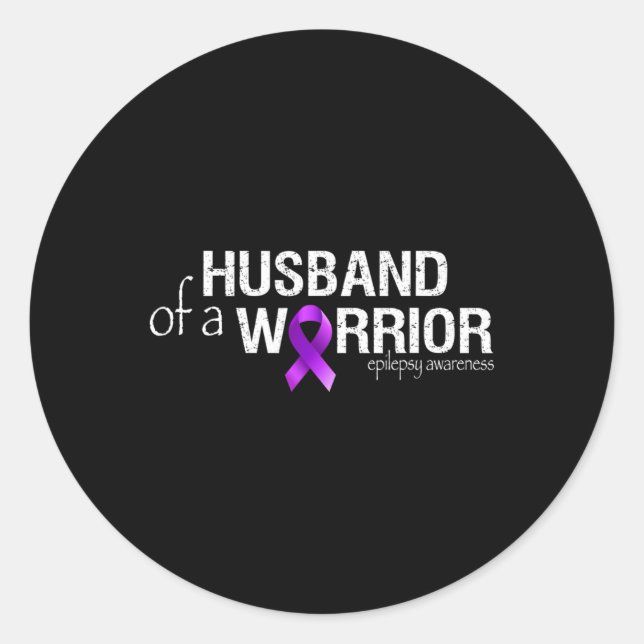 Epilepsy Awareness Month Husband of a Warrior Purp Classic Round Sticker (Front)