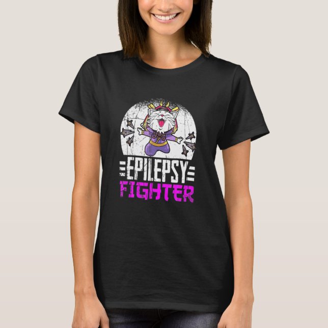 Epilepsy Awareness Month Ninja Cat Epilepsy Fighte T-Shirt (Front)