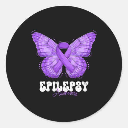 Epilepsy Awareness Month Purple Ribbon Butterfly  Classic Round Sticker