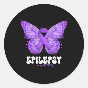 Epilepsy Awareness Month Purple Ribbon Butterfly  Classic Round Sticker