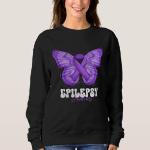 Epilepsy Awareness Month Purple Ribbon Butterfly Sweatshirt