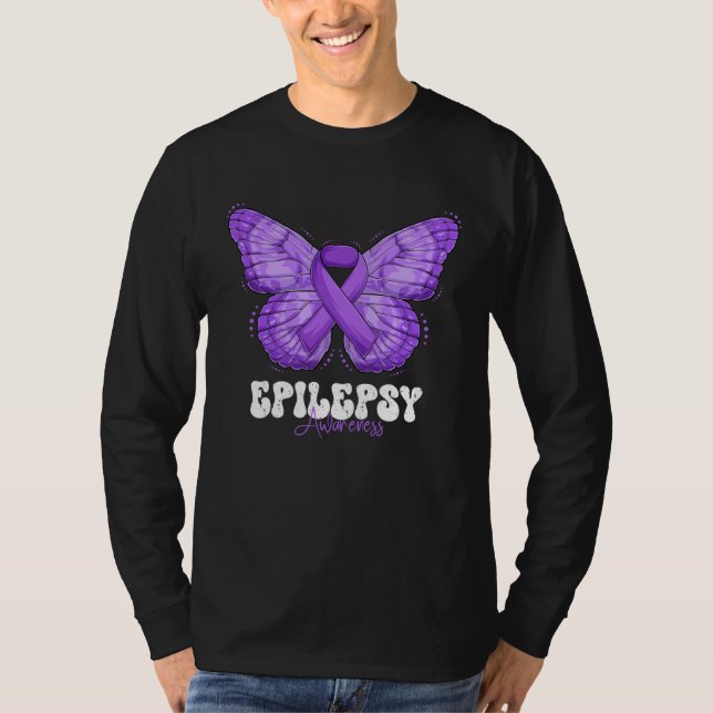Epilepsy Awareness Month Purple Ribbon Butterfly T-Shirt (Front)