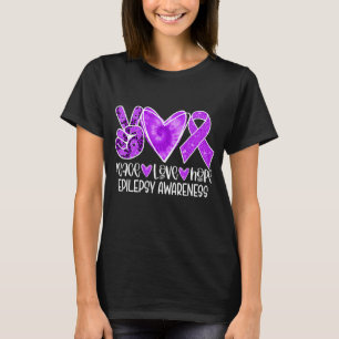 Epilepsy Awareness Month Purple Ribbon Peace Love T-Shirt