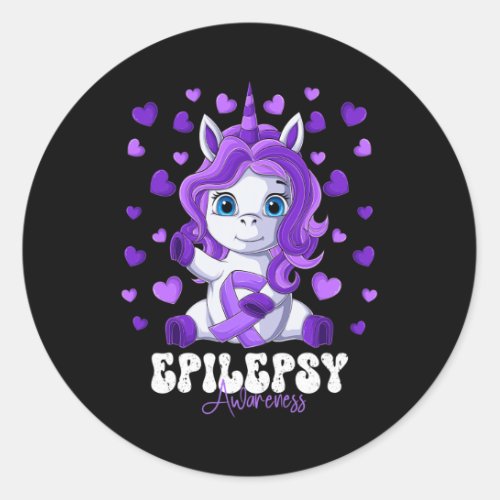 Epilepsy Awareness Month Purple Ribbon Unicorn  Classic Round Sticker