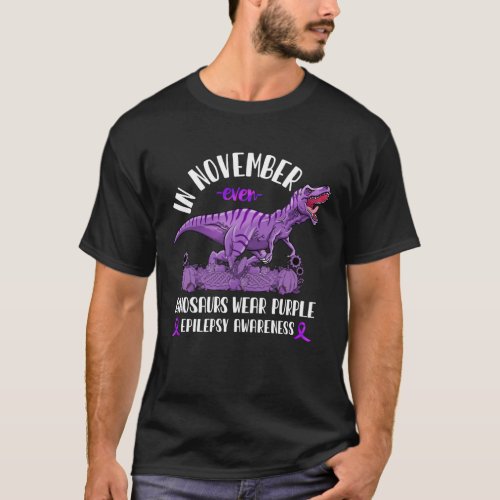 Epilepsy Awareness November Dinosaurs Purple T_Shirt