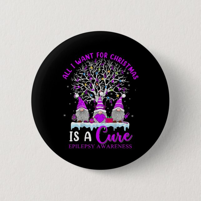Epilepsy Awareness Ornament Christmas Tree Gnomes  Button (Front)