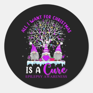 Epilepsy Awareness Ornament Christmas Tree Gnomes Classic Round Sticker