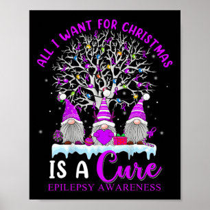 Epilepsy Awareness Ornament Christmas Tree Gnomes Poster