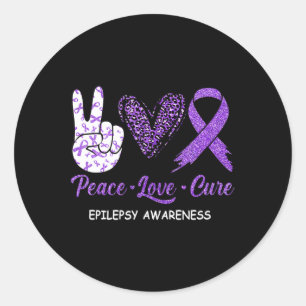 Epilepsy Awareness Peace Love Cure Leopard  Classic Round Sticker