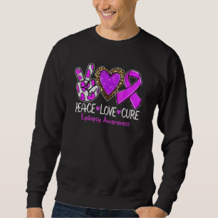 Epilepsy Awareness Peace Love Cure Purple Ribbon L Sweatshirt