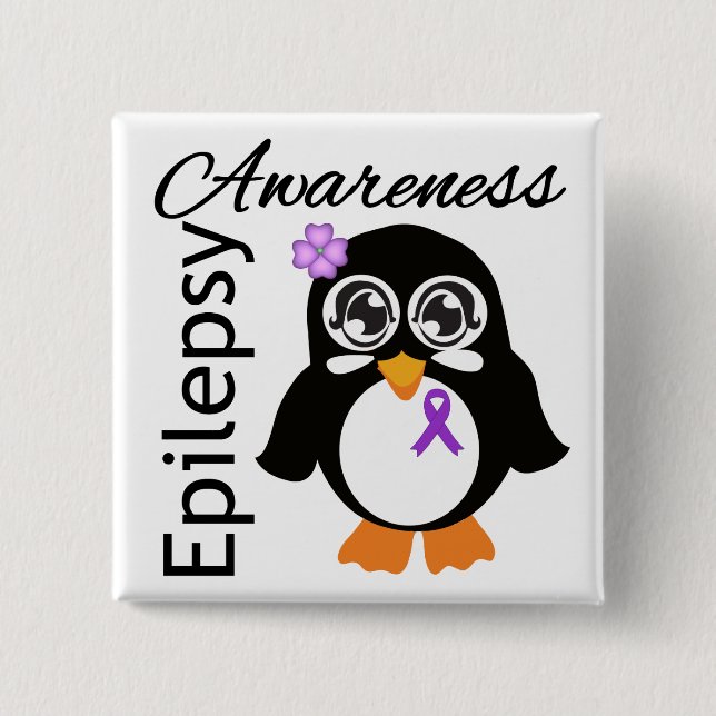 Epilepsy Awareness Penguin Button (Front)