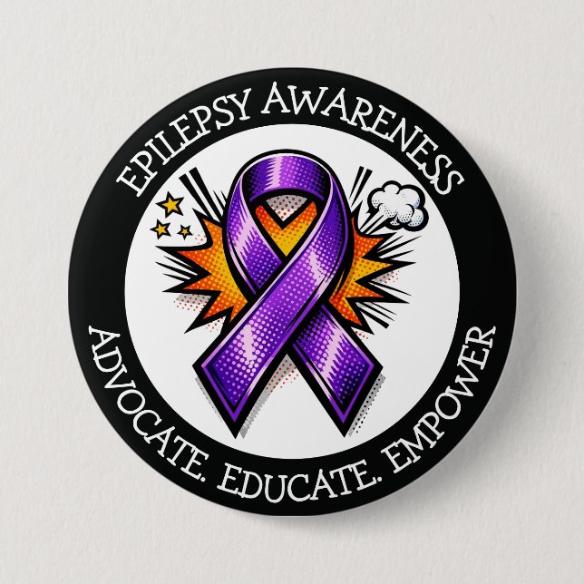 Epilepsy Awareness | Purple Awareness Ribbon Button (Front)