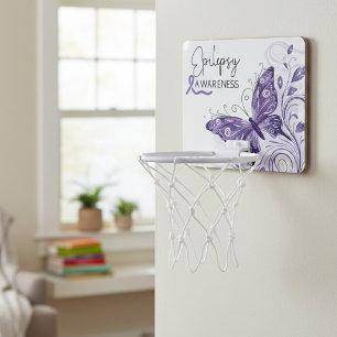 Epilepsy Awareness Purple Butterfly Floral Gift Mini Basketball Hoop