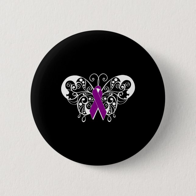 Epilepsy Awareness Purple Ribbon Butterfly  Button (Front)