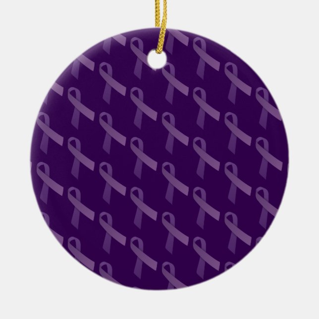 epilepsy awareness Purple Ribbon Ceramic Ornament (Front)