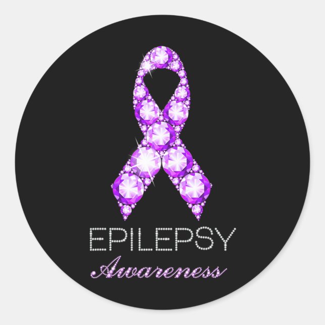 Epilepsy Awareness Purple Ribbon Epilepsy Awarenes Classic Round Sticker (Front)