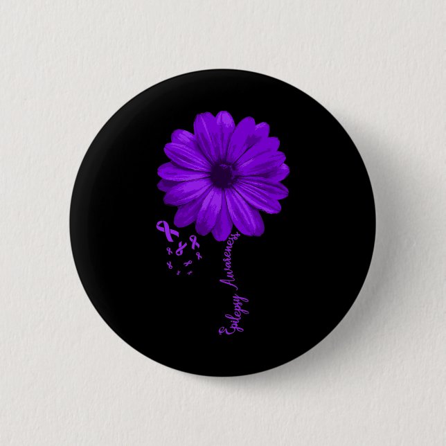Epilepsy Awareness Purple Ribbon November Pretty D Button (Front)