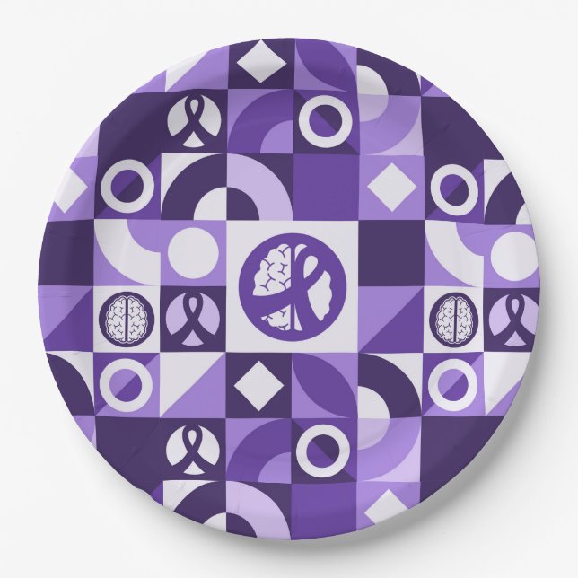 Epilepsy Awareness Purple Ribbon Tableware Paper Plates (Front)