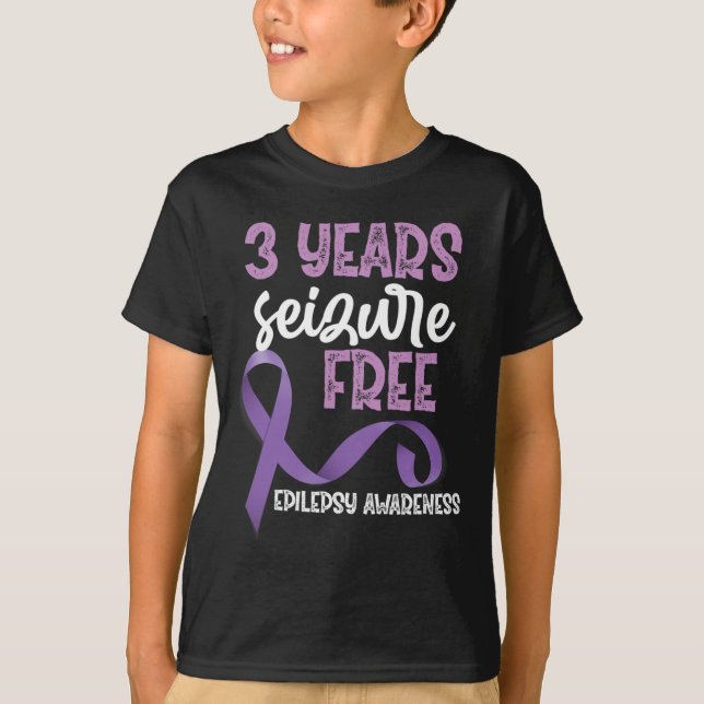 Epilepsy Awareness Ribbon 3 Years Seizure Free  T-Shirt (Front)