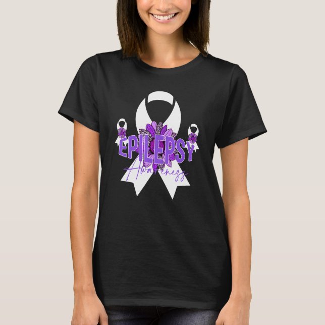 Epilepsy Awareness Ribbon Purple T-Shirt (Front)