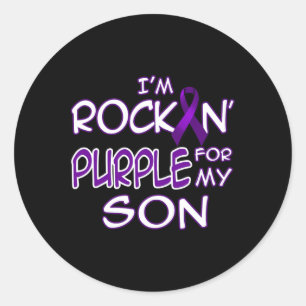 Epilepsy Awareness Rockin' Purple Ribbon For My So Classic Round Sticker