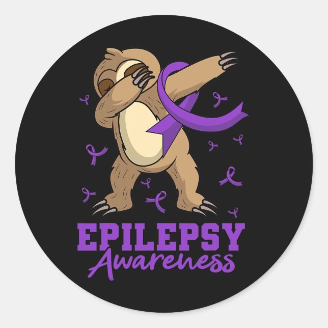 Epilepsy Awareness Sloth Dabbing Epileptic Epileps Classic Round Sticker (Front)